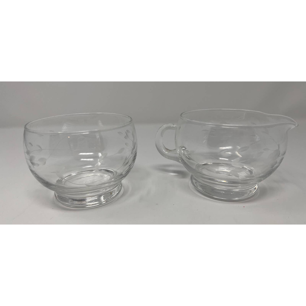 Princess House Etched‎ Creamer and Open Sugar Bowl Set Heritage Pattern
